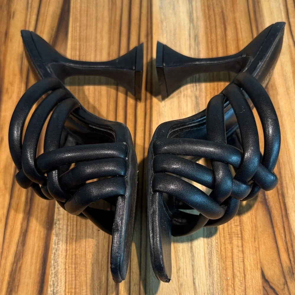 Cape Robbin Black Braided Strappy Slide Heels